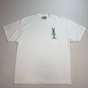 VTG Looney Tunes Single Stitch T-Shirt Men One Size White Bugs Bunny Cotton HOLE